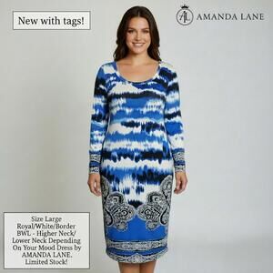 Amanda Lane Royal Blue and White Mood Dress with Paisley and